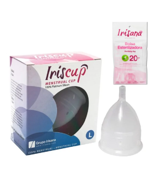 IRISCUP COPA MESTRUAL ROSA GRANDE BOLSA ESTERILIZADORA GRATIS