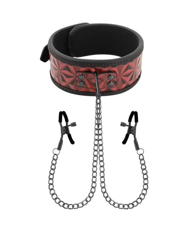 BEGME RED EDITION COLLAR CON CADENAS Y PINZAS PEZONES CON FORRO DE NOPRENO