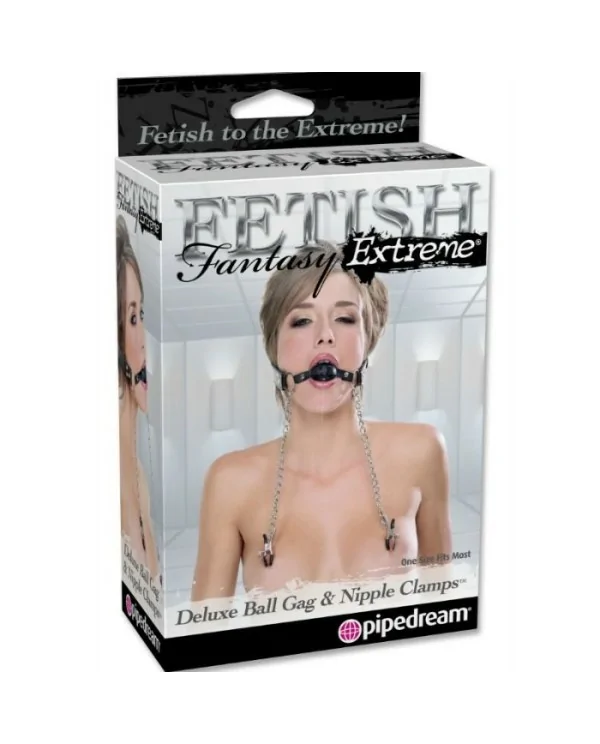 MORDAZA DELUXE CON PINZAS PEZONES CON CADENAS FETISH FANTASY EXTREME