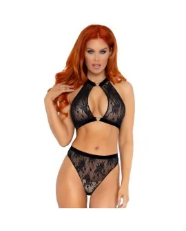 LEG AVENUE SET DOS PIEZAS PANTIES Y TOP CUELLO HALTER NEGRO S/M