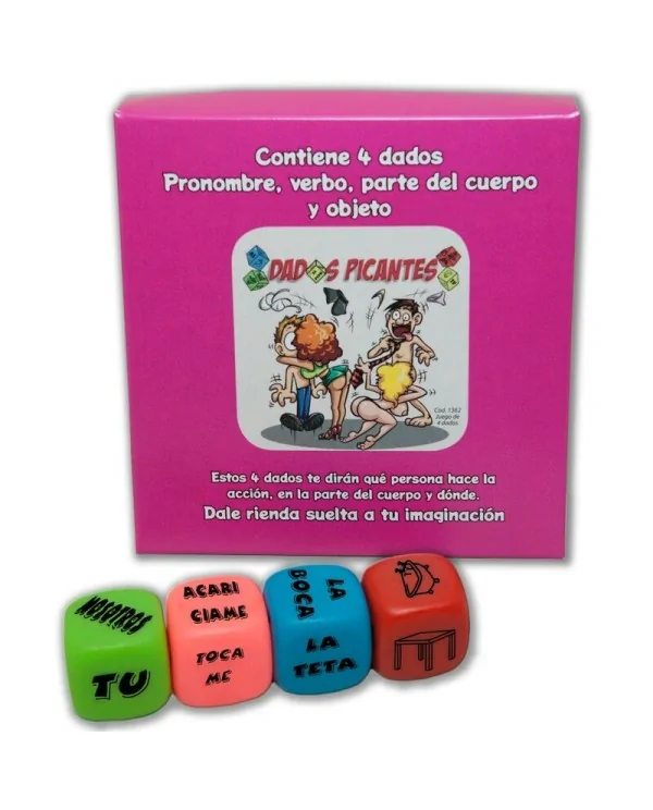 DIABLO PICANTE JUEGO 4 DADOS PRONOMBRE VERBO PARTE DEL CUERPO Y LUGAR