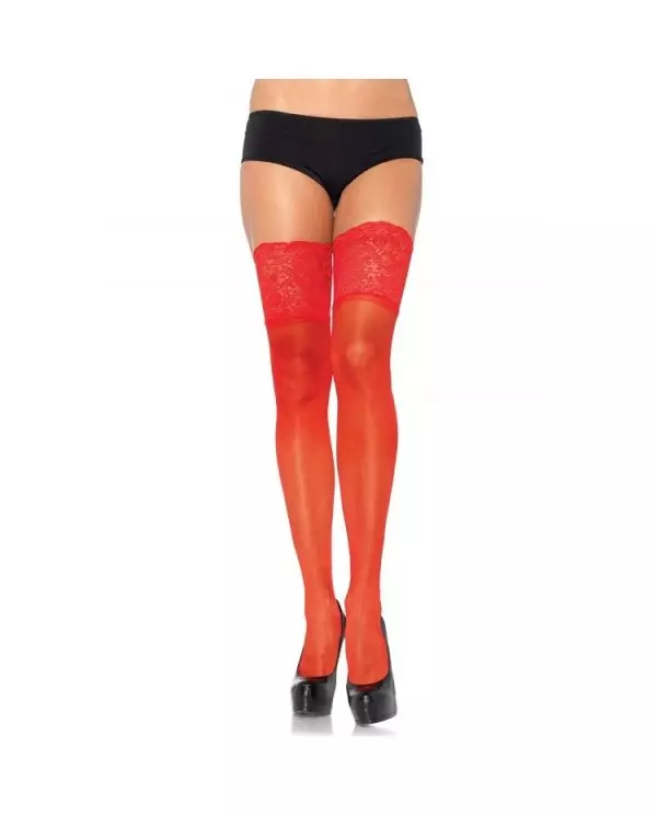 LEG AVENUE MEDIAS ROJAS AUTOADHESIVAS CON ENCAJE ANCHO ONE SIZE