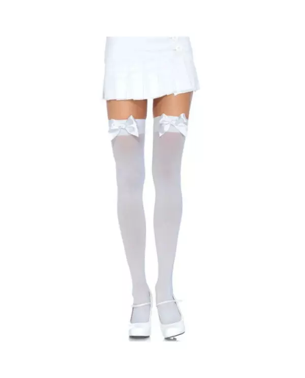 LEG AVENUE MEDIAS NYLON BLANCO Y LAZO BLANCO