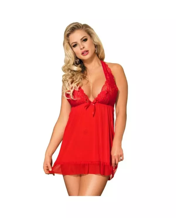 SUBBLIME BABYDOLL ROJO CON BORDADOS FLORALES EN PECHOS S M