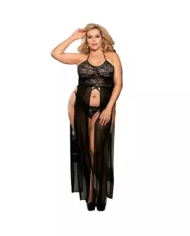 SUBBLIME QUEEN PLUS SET TOP-VESTIDO Y TANGA NEGRO