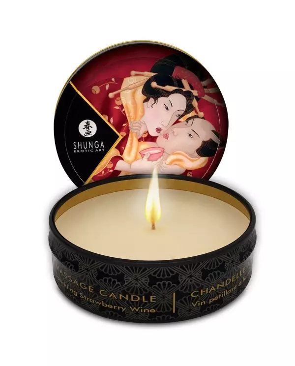 SHUNGA MINI CARESS BY CANDELIGHT VELA MASAJE FRESA Y CHAMPAGNE 30ML