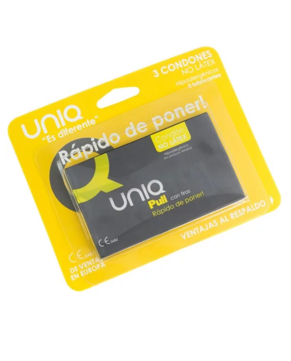 UNIQ PULL PRESERVATIVOS CON TIRAS SIN LATEX 3 UNIDADES