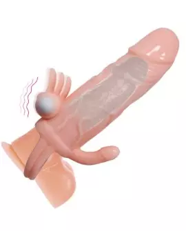 BRAVE MAN FUNDA PENE ANAL Y CLITORIS VIBRADOR 16.5 CM NATURAL