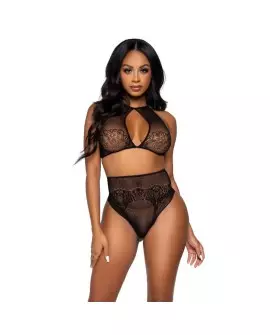 LEG AVENUE SET DOS PIEZAS TOP CORTO CUELLO HALTER Y TANGA TALLA UNICA