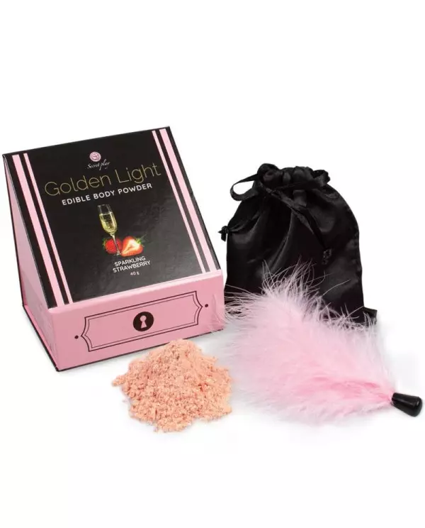 SECRETPLAY GOLDEN LIGHT KIT POLVOS COMESTIBLES Y PLUMA FRESAS CAVA