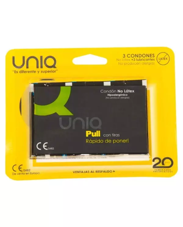 UNIQ PULL PRESERVATIVOS CON TIRAS SIN LATEX 3 UNIDADES