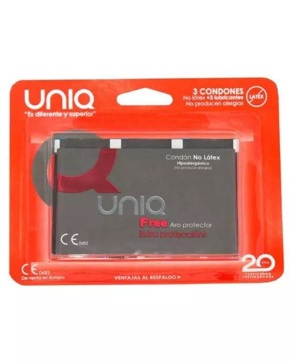 UNIQ FREE PRESERVATIVOS CON ARO PROTECTOR SIN LATEX 3 UNIDADES