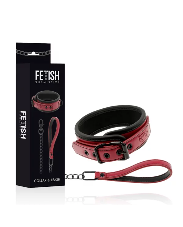 FETISH SUBMISSIVE DARK ROOM COLLAR CON CADENA CON FORRO DE NEOPRENO