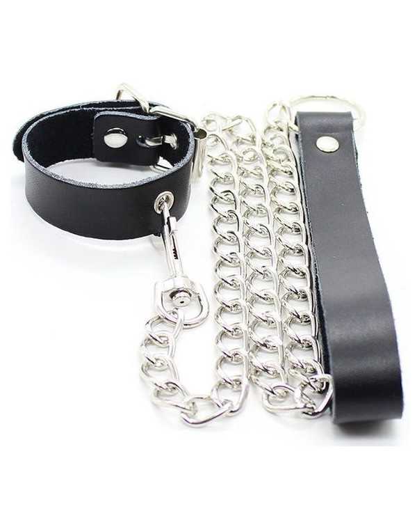 OHMAMA COLLAR PARA PENE Y CORREA PIEL CON CADENA METALICA