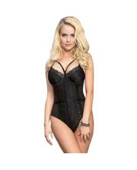 QUEEN LINGERIE TEDDY ENCAJE NEGRO S/M