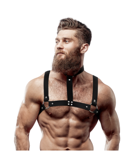 FETISH SUBMISSIVE ATTITUDE - ARNÉS AJUSTABLE ECOPIEL PECHO CON COLLAR HOMBRE