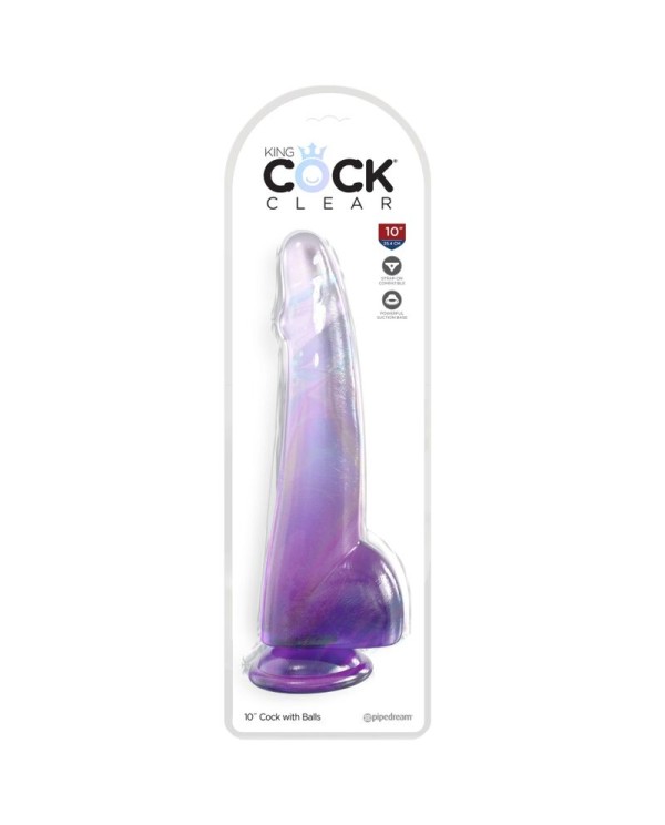 KING COCK CLEAR DILDO CON TESTICULOS 19 CM MORADO