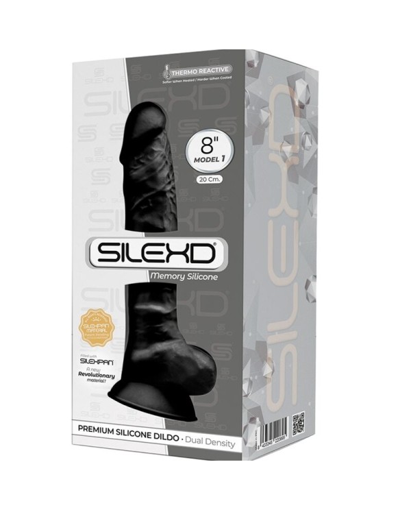 SILEXD MODELO 1 PENE REALISTICO SILICONA PREMIUM SILEXPAN NEGRO 20 CM