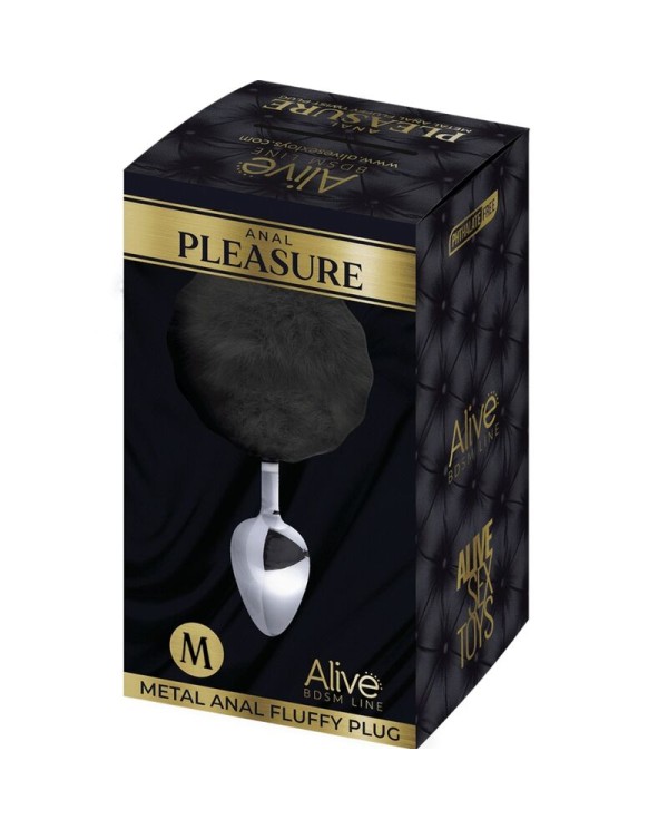 ALIVE ANAL PLEASURE PLUG LISO METAL POMPON NEGRO TALLA M