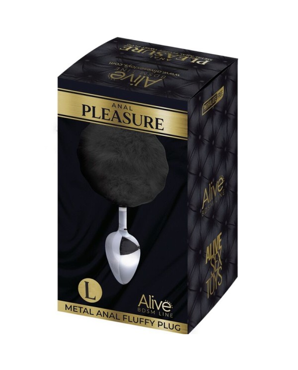 ALIVE ANAL PLEASURE PLUG LISO METAL POMPON NEGRO TALLA L