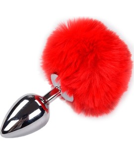 ALIVE - ANAL PLEASURE PLUG LISO METAL POMPON ROJO TALLA S