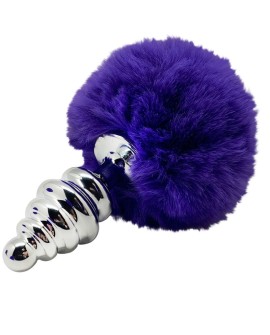 ALIVE - ANAL PLEASURE PLUG ESPIRAL METAL POMPON VIOLETA OSCURO TALLA S