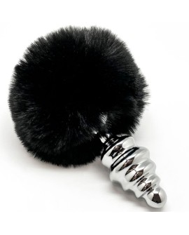 ALIVE - ANAL PLEASURE PLUG ESPIRAL METAL POMPON NEGRO TALLA S