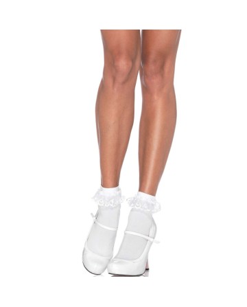 LEG AVENUE CALCETINES CON VOLANTE ENCAJE BLANCO