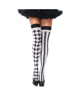 LEG AVENUE - CALCETINES ALTOS ARLEQUIN NEGRO/BLANCO