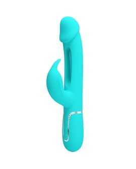 PRETTY LOVE - KAMPAS VIBRADOR RABBIT 3 EN 1 MULTIFUNCIÓN CON LENGUA VERDE AGUA